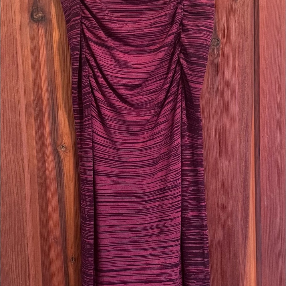 Red Ruched Maxi Skirt With Leg Slit